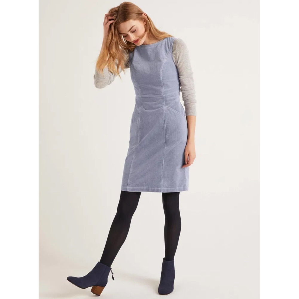 Boden Corduroy Shift Dress Blue Sleeveless Pinafore Pockets US 2RUK